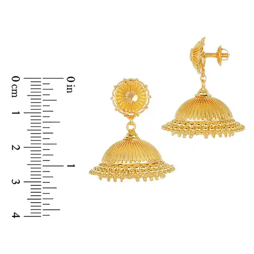 22k Yellow Gold Floral Dome Beaded Jhumka Earrings